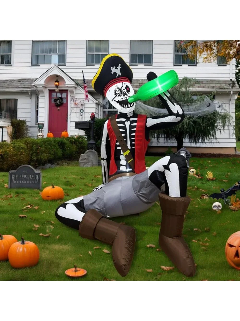 6.5FT Inflatable Pirate Skeleton Halloween Decor with Lights for Outdoor Fun